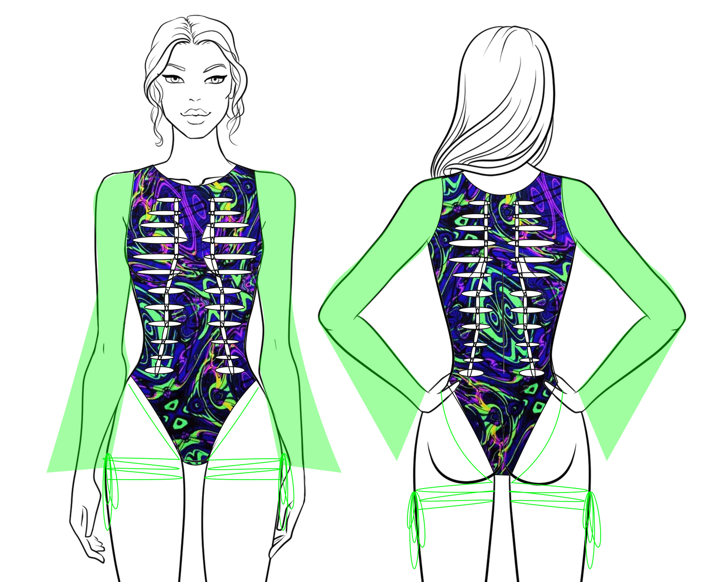 Neon Slit Weave Bodysuit with Sleeves