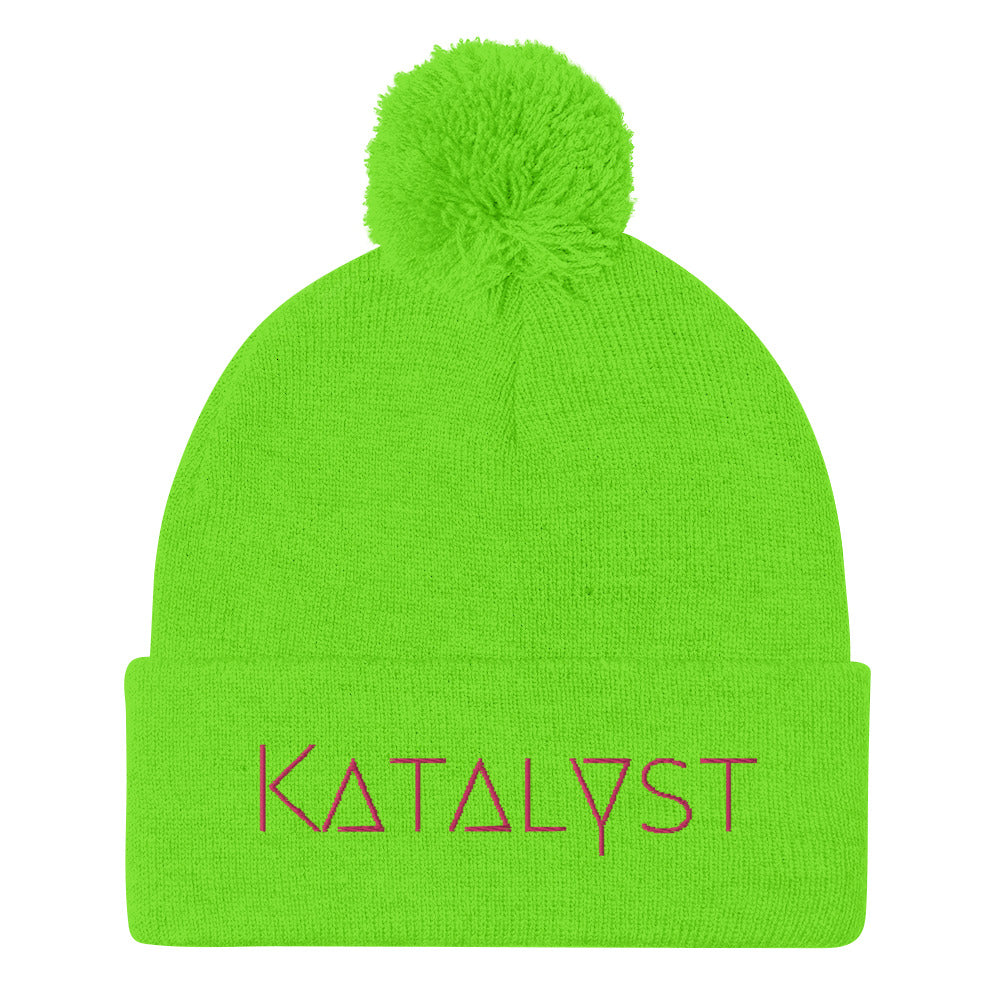 Pom-Pom Beanie - Green/Pink
