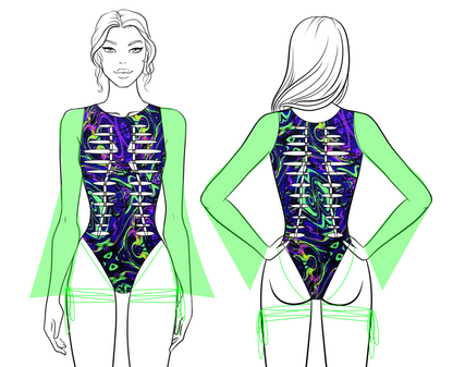 Neon Slit Weave Bodysuit with Sleeves